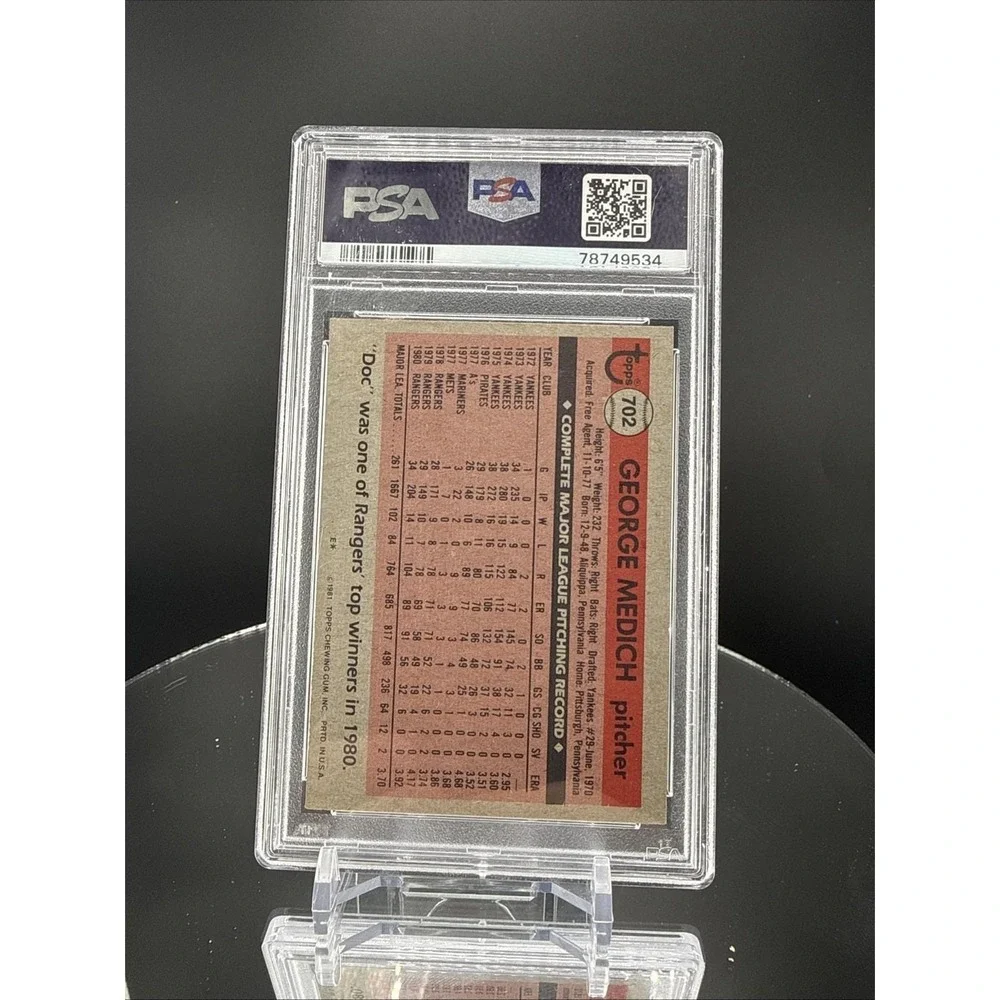 George Medich 1981 Topps PSA 6 Graded Card Texas‎ Rangers #702